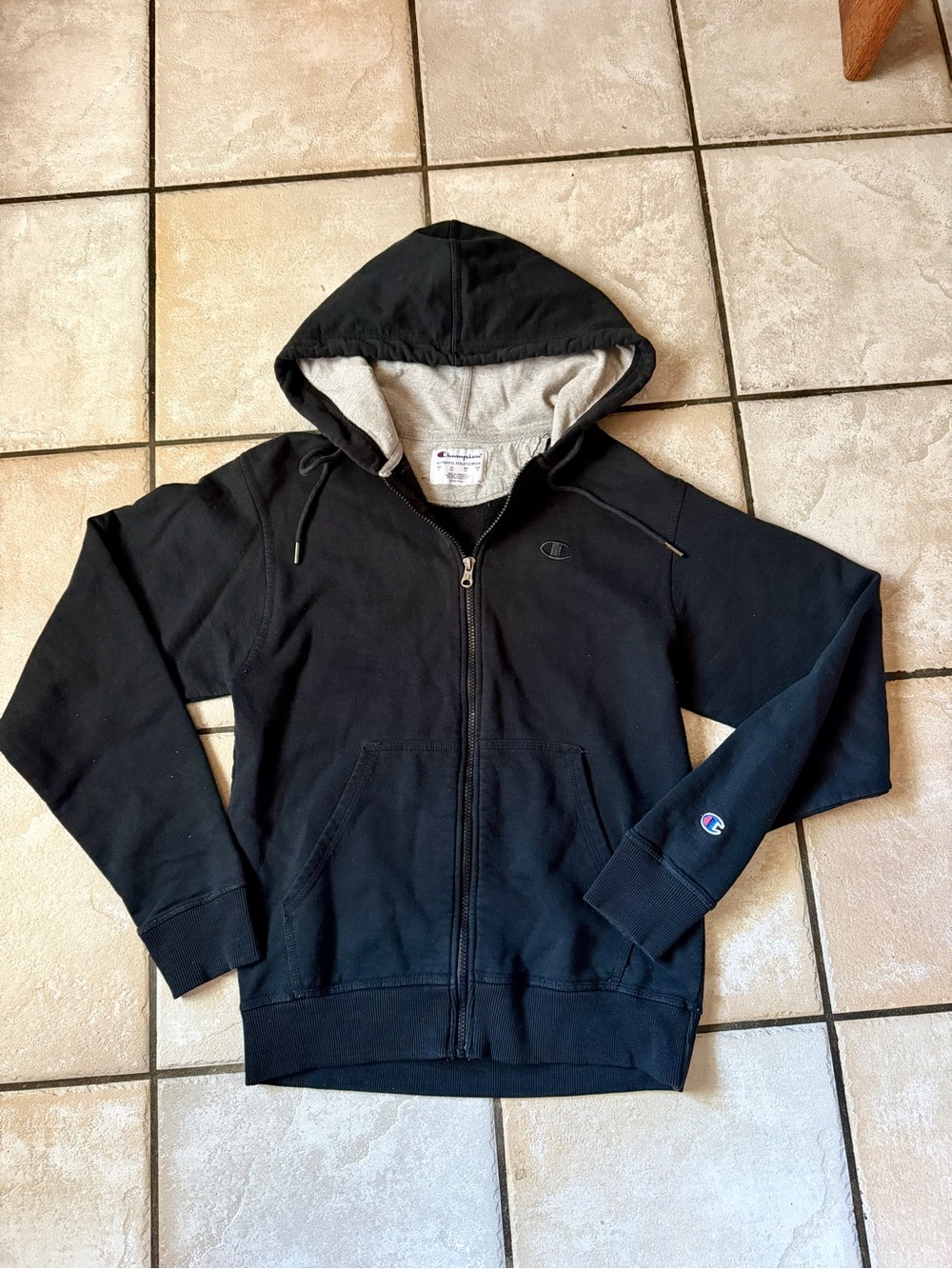 Champion Men's Small Powerblend Fleece Full Zip Hoodie Black Gray Lining S891